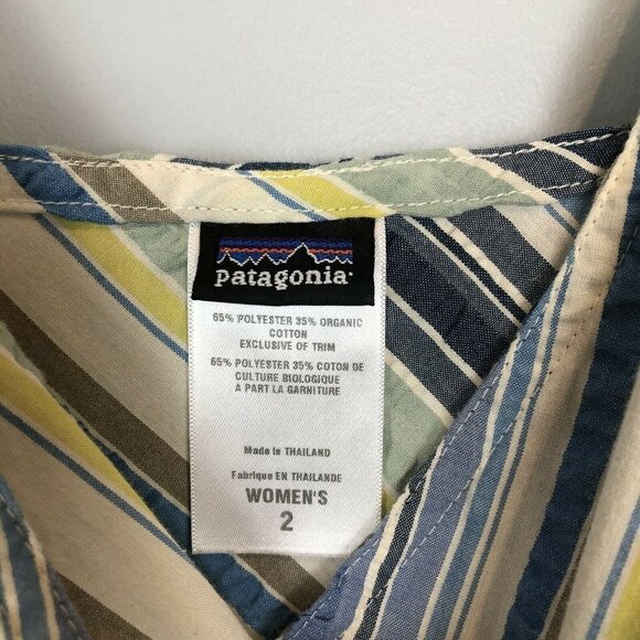 Patagonia Netty Dress Blue Stripe V Neck Northern Light Pattern Tie Back Size 2 - Picture 4 of 7